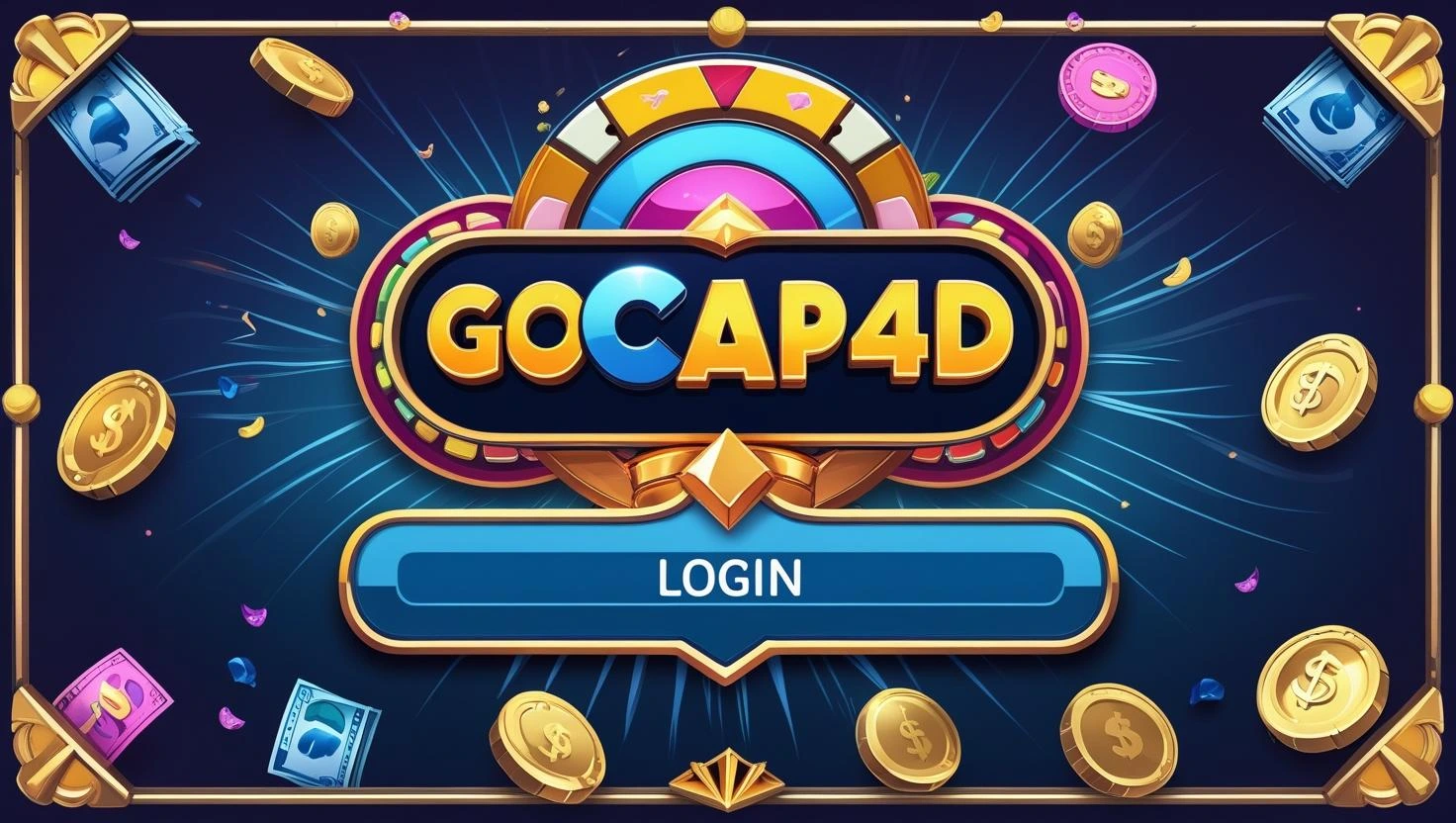Ilustrasi slot Kapital Spin Gocap4d bertema mesin uang digital dengan visual elegan dan simbol koin emas